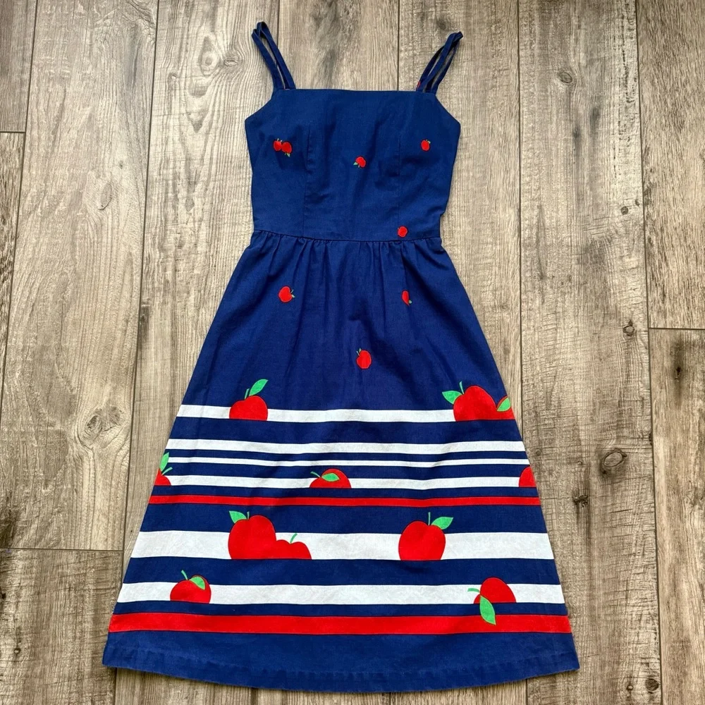 Vintage 1960s apple print Hawaiian barkcloth dress - Malia Honolulu - Picture 4 of 9
